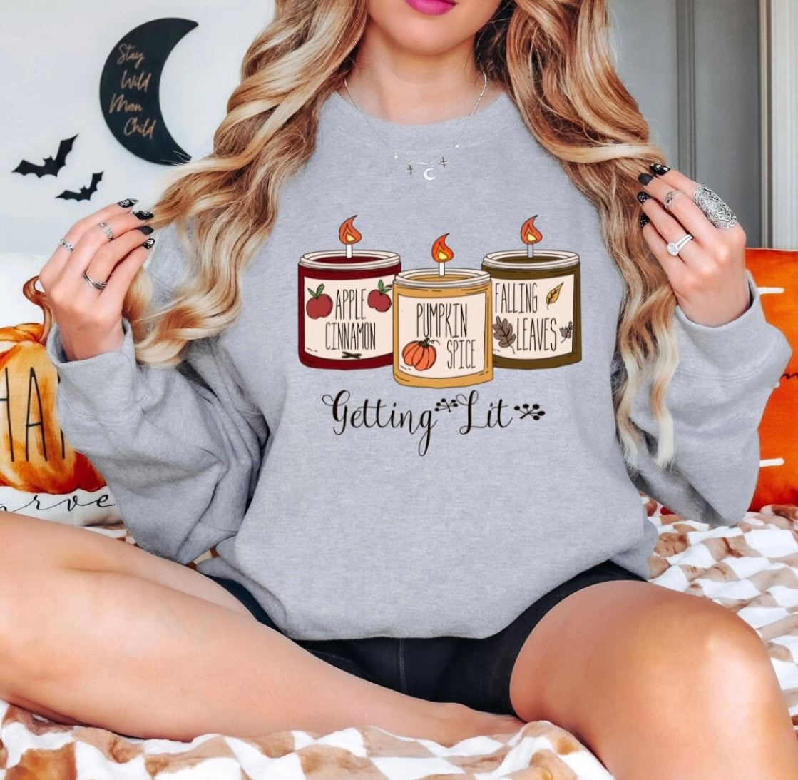 Getting Lit Fall Candles Sweatshirt, Getting lit sweatshirt, fall candle sweater, pumpkin spice candle, funny autumn shirts, fall