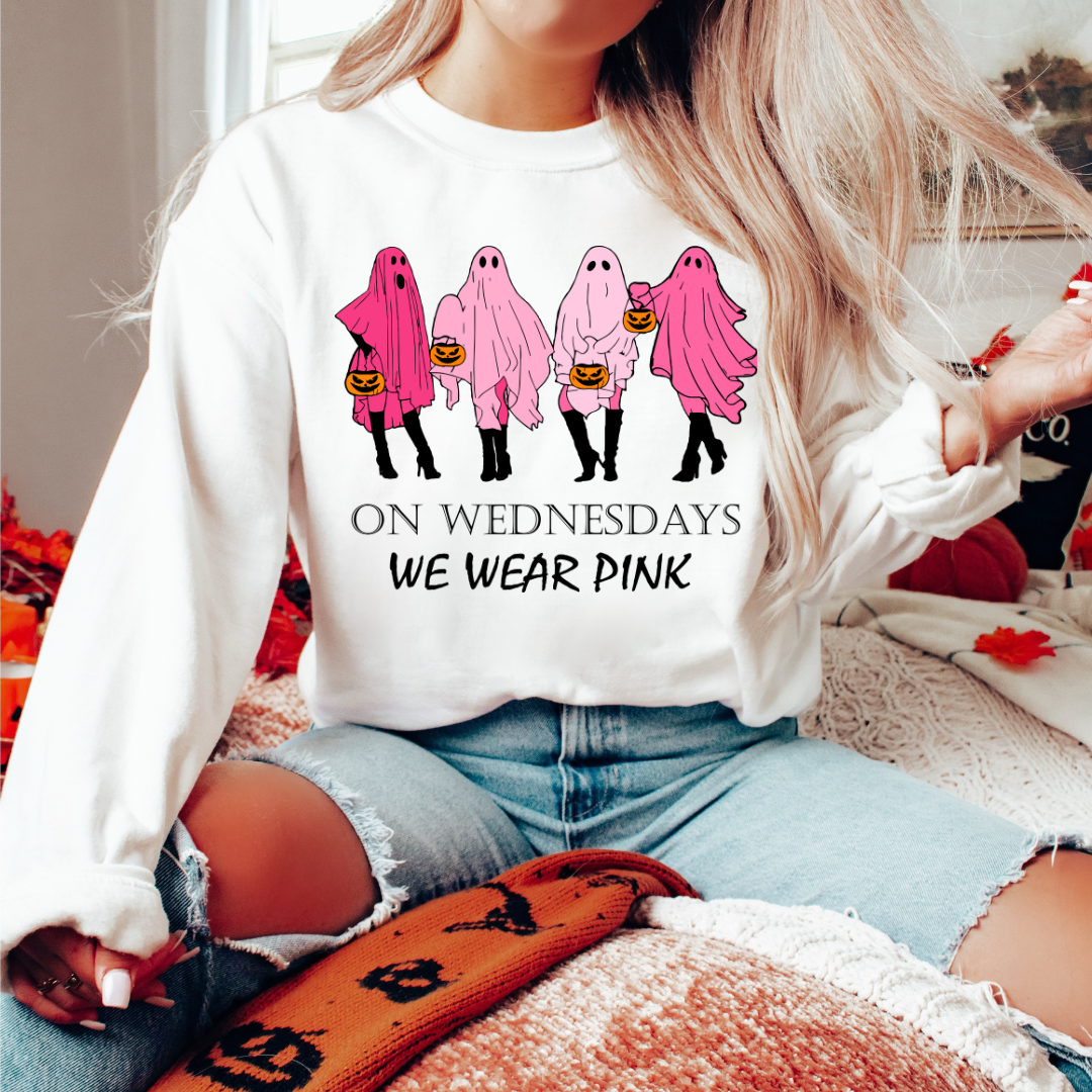 On Wednesday's We Wear Pink Mean Girls Halloween Sweatshirt