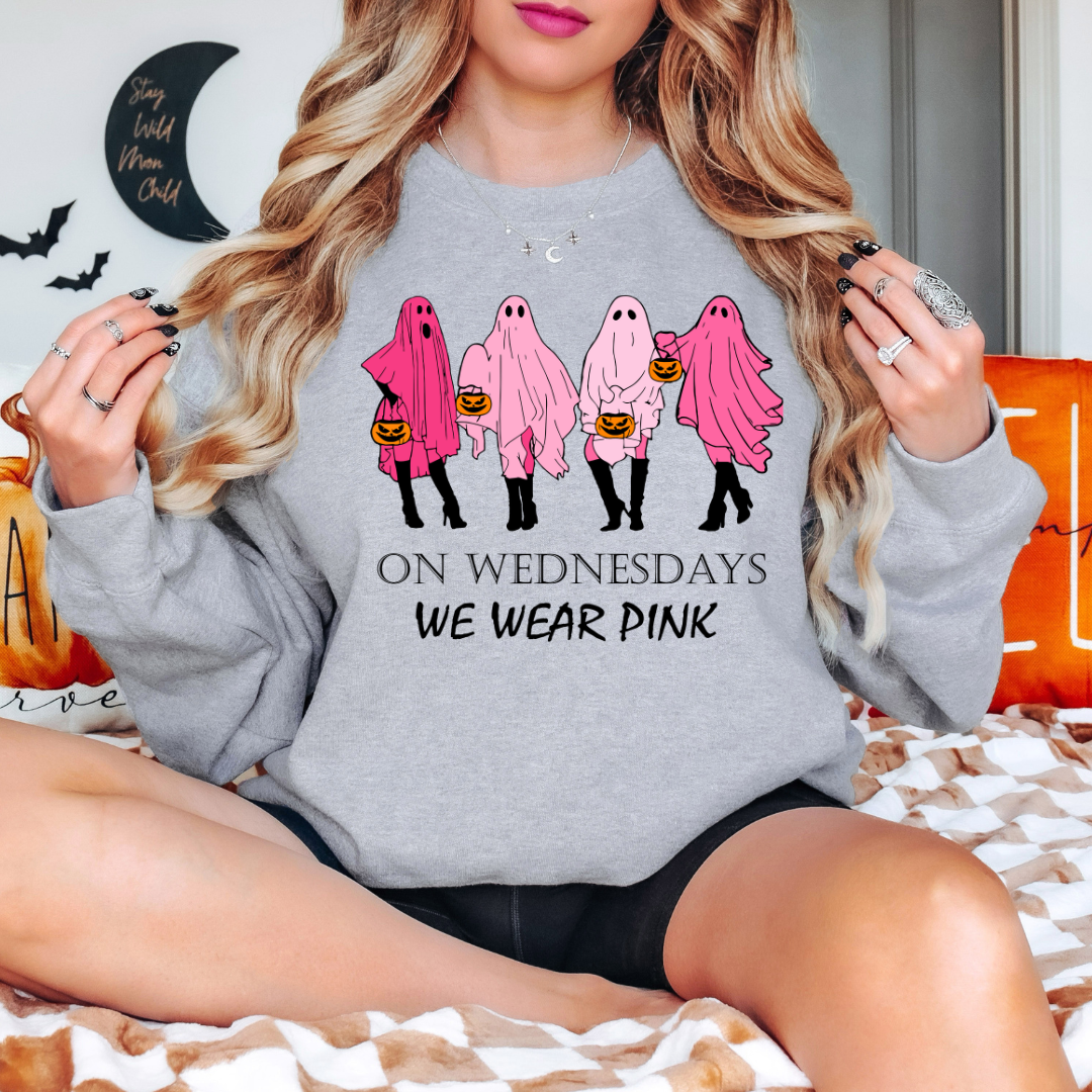 On Wednesday's We Wear Pink Mean Girls Halloween Sweatshirt