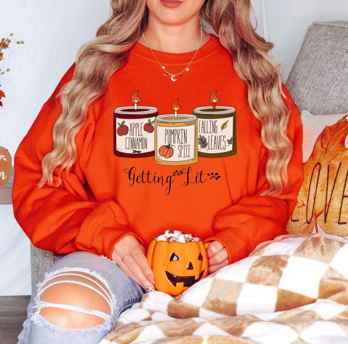 Getting Lit Fall Candles Sweatshirt, Getting lit sweatshirt, fall candle sweater, pumpkin spice candle, funny autumn shirts, fall