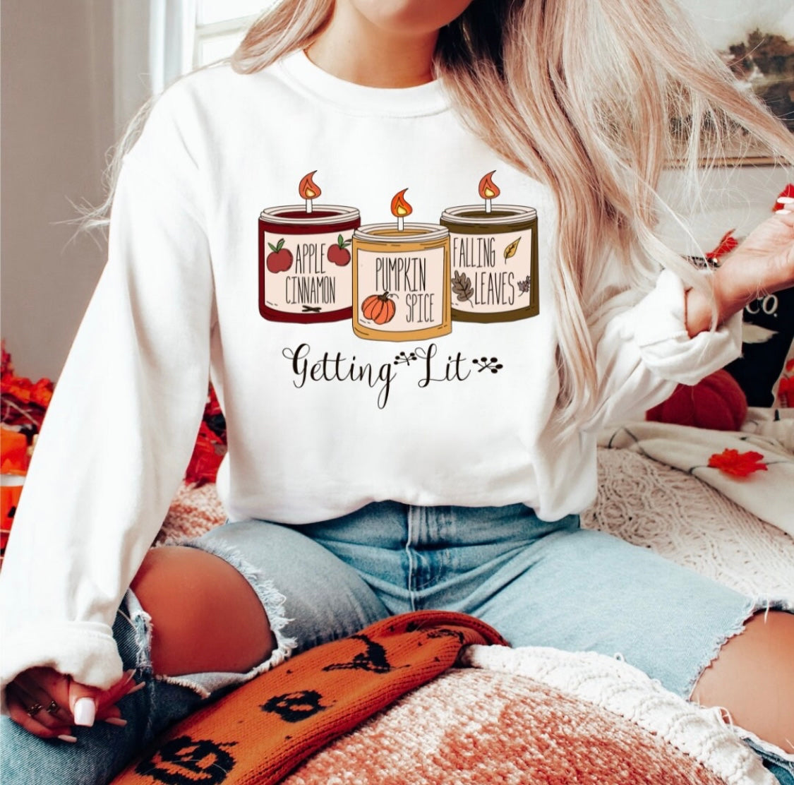 Getting Lit Fall Candles Sweatshirt, Getting lit sweatshirt, fall candle sweater, pumpkin spice candle, funny autumn shirts, fall